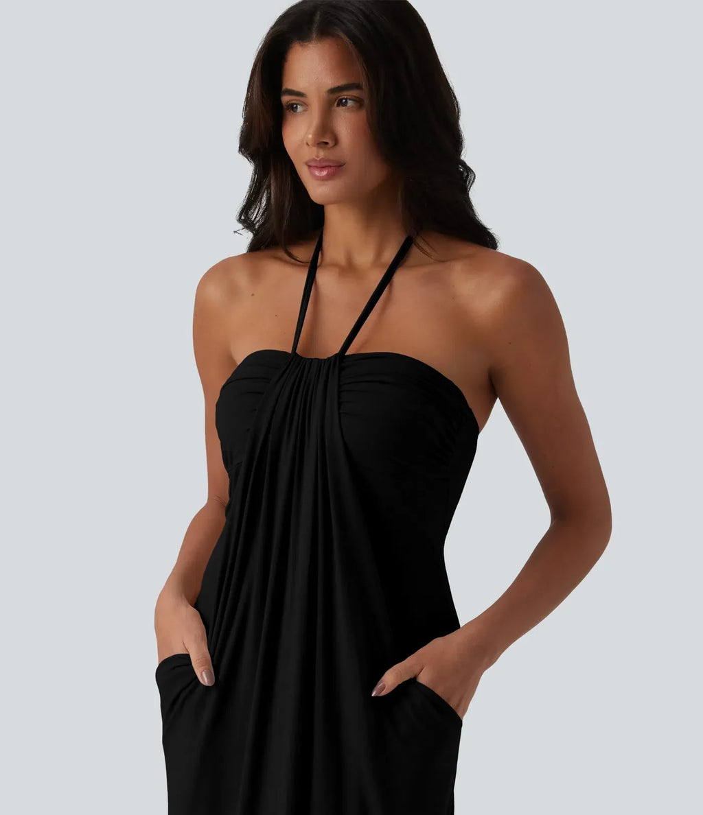 Halter Tie Back Maxi Dress with Pockets