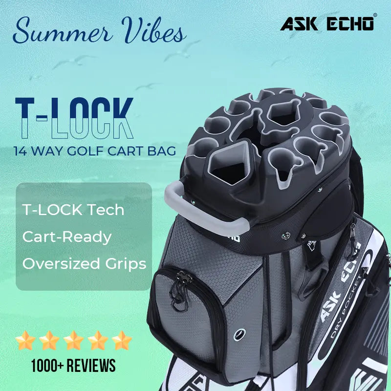 Ask Echo T-Lock Golf Cart Bag - Quiet 14-Way Full-Length Divider,best golf bags,golf bags for men,High-Density Nylon Resists Wear, Ice-Ready Pocket, Nylon Fabric, Golf Accessory