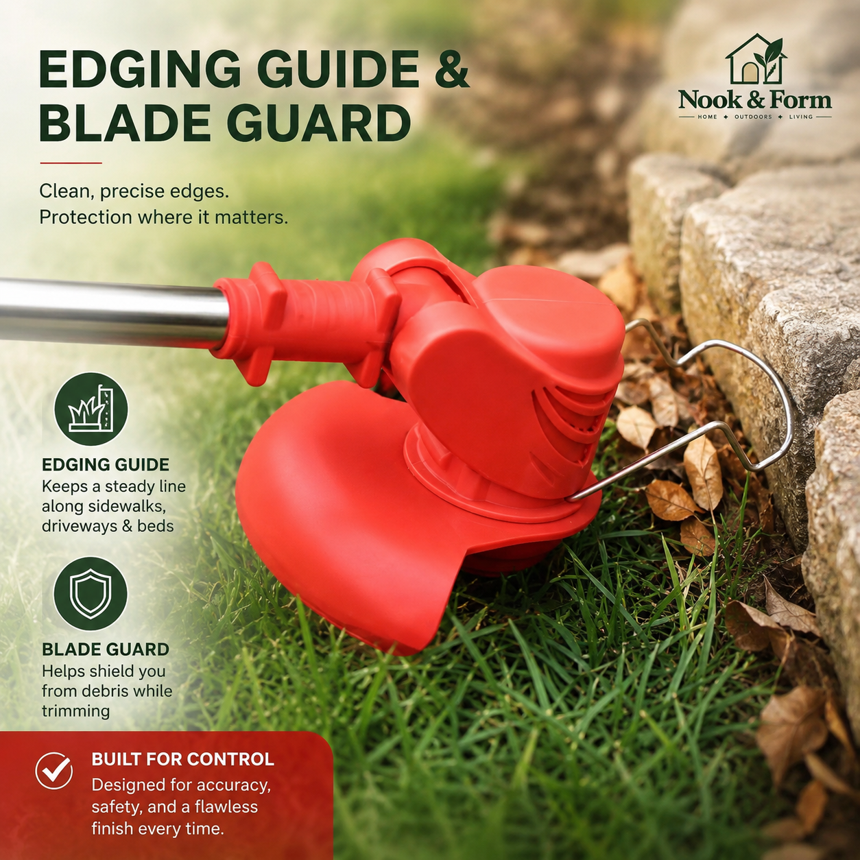 Nook & Form 21V Cordless Weed Wacker – 3-in-1 Grass Trimmer, Lawn Edger & Brush Cutter with 2 Batteries