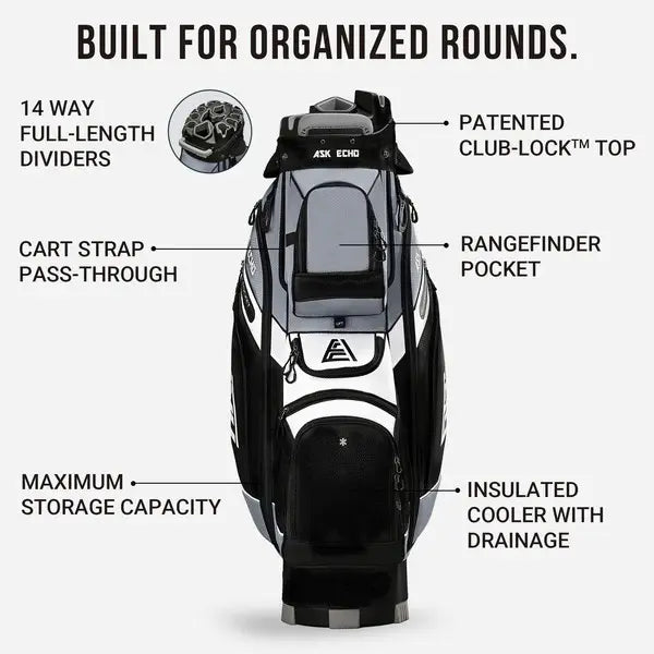 Ask Echo T-Lock Golf Cart Bag - Quiet 14-Way Full-Length Divider,best golf bags,golf bags for men,High-Density Nylon Resists Wear, Ice-Ready Pocket, Nylon Fabric, Golf Accessory